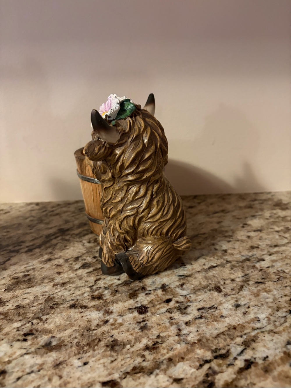 Hobby Lobby Brown Highland Cow Candle Planter with Floral Accents approx 5 1/2” - Picture 2 of 4